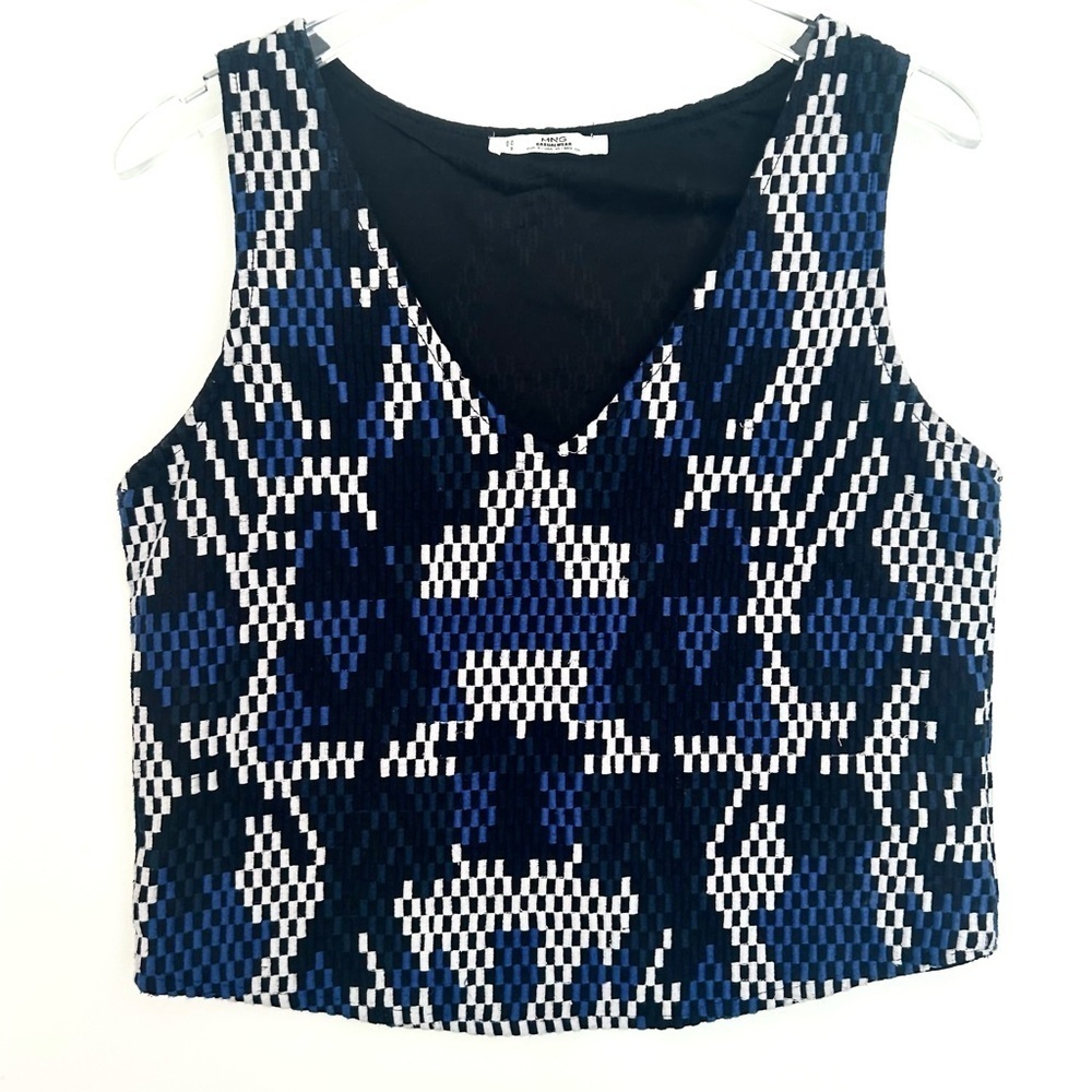 MNG Embroidered Cropped Tank Top Shirt Festival Snake Print Black Blue Size XS - Picture 2 of 7